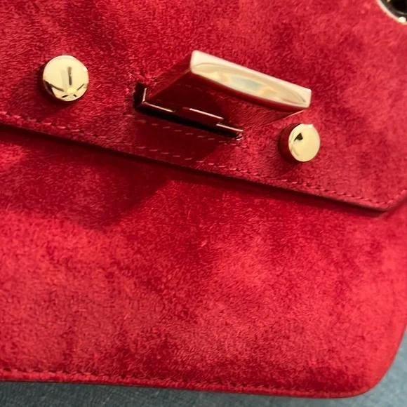 Jimmy Choo Red Suede Chain Shoulder Bag Crossbody with Box & Dust Bag EUC - Picture 5 of 13